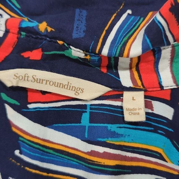 Soft Surroundings Top Womens Large Blue Nautical Sailboat Print‎ Blouse - Picture 6 of 9